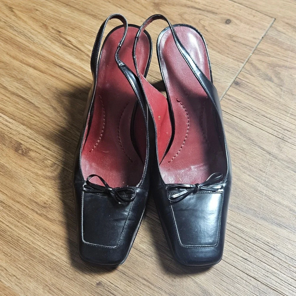Lauren Ralph Lauren LRL Leather Slingback Square Toe Bow Pumps 7B Heels WT1671